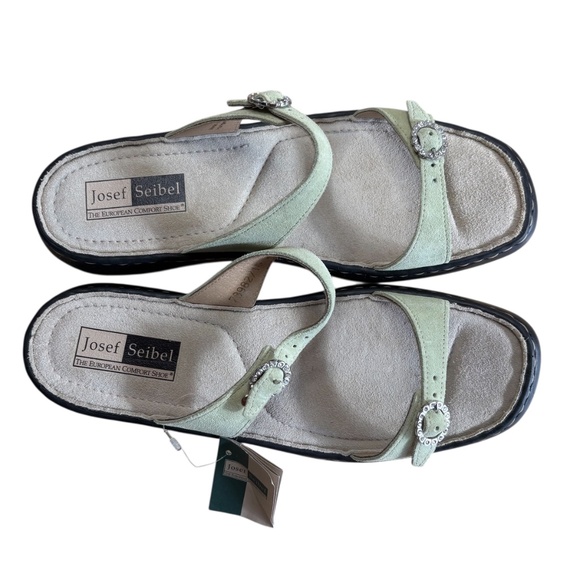 Josef Seibel Leather Sandals Size 11 NIB Mint Green Buckle Slip-On Comfort Shoes - Picture 9 of 13